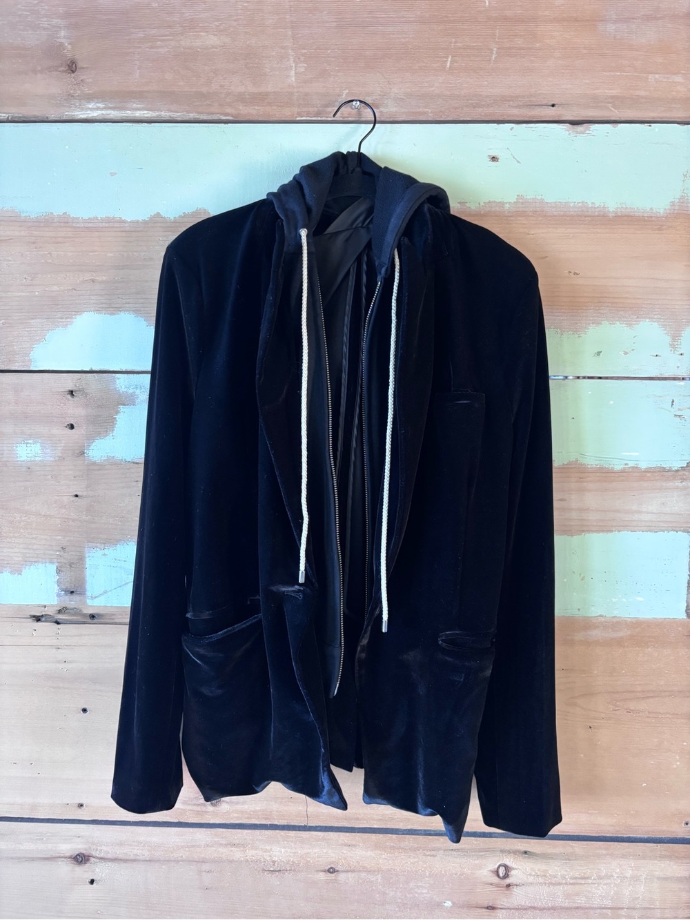 Women’s Black Velvet Hooded Blazer Jacket